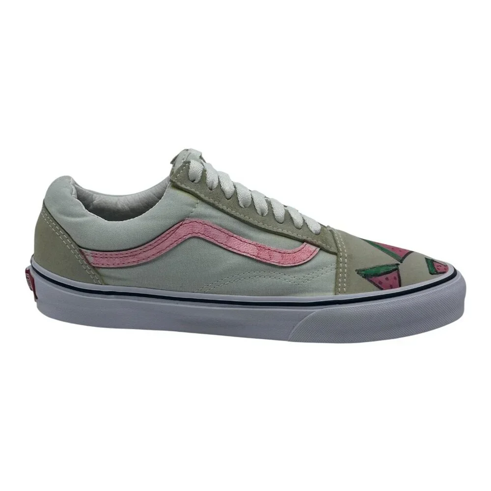 Vans Old Skool Sneakers Unisex M7.5‎ W9 Sage Green Good Custom Hand Painted Art